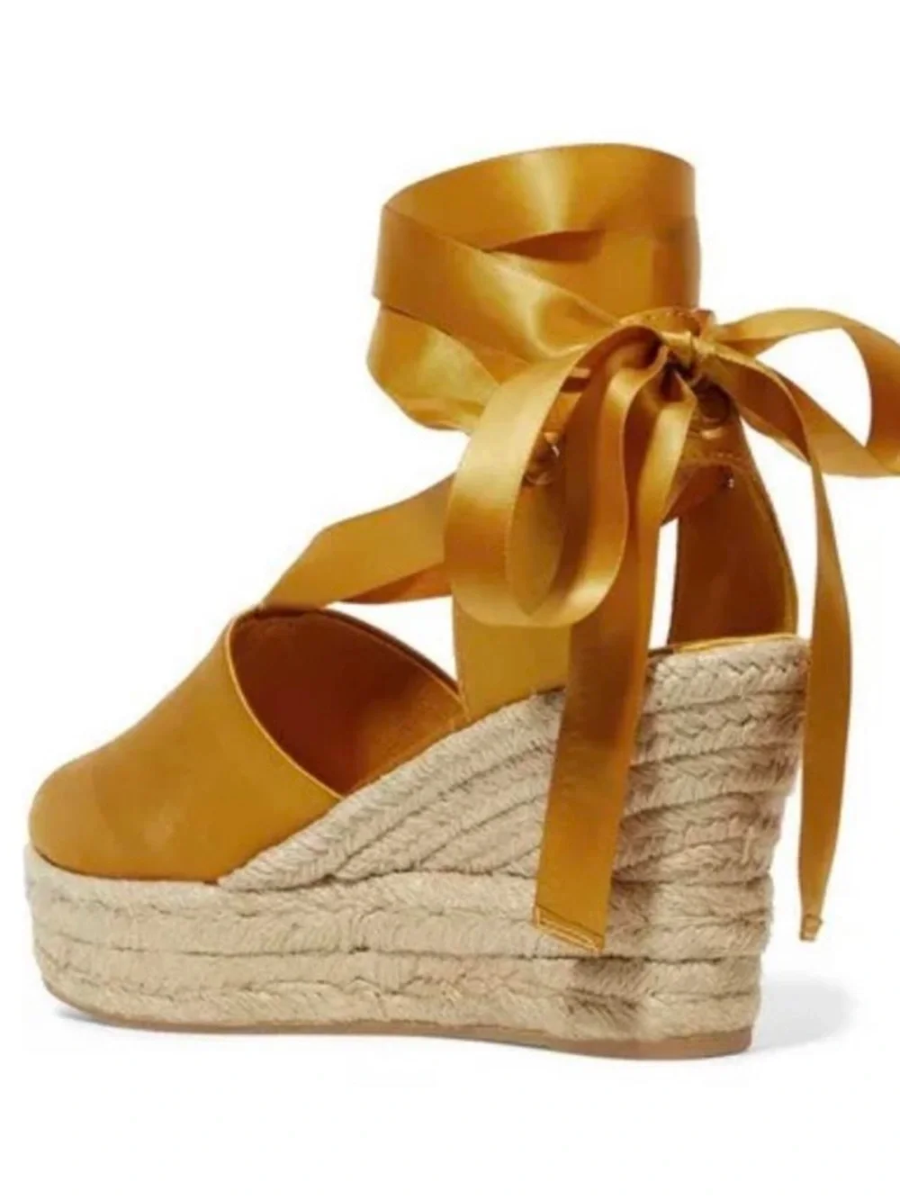 New Tory Burch Elisa Wedge Satin Espadrille Size 5 Golden Fry - Never Worn